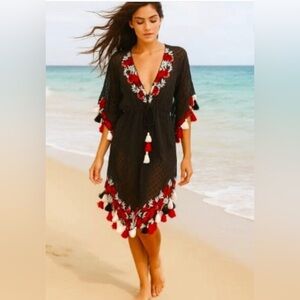 MISA Los Angeles Daleo Boho Embroidered Tasseled Tunic Dress S MSRP $325 NWT